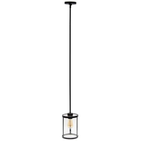 LALIA HOME 1-Light 9.25" Adjustable Hanging Cylindrical Clear Glass Pendant Fixture with Metal Accents, Black LHP-3002-BK